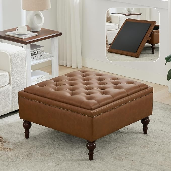 Storage Ottoman Coffee Table, Large Ottoman with Storage Oversized Square Footstool with Anti-Sli... | Amazon (US)