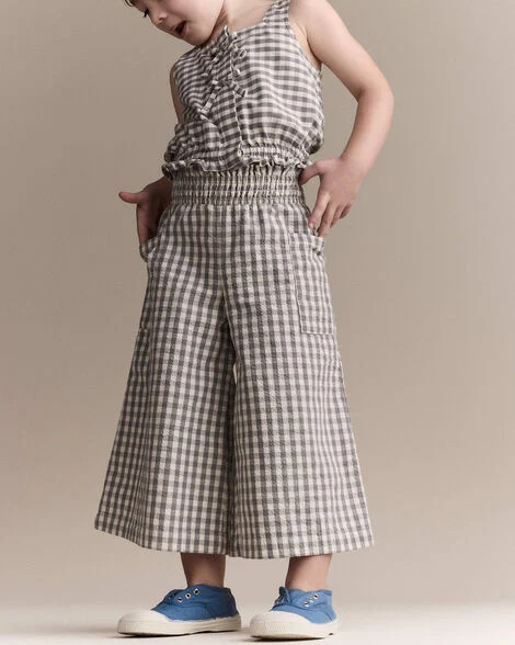 Toddler Girl Gingham Smocked Wide Leg Pant - Cream/Grey | Carter's Inc