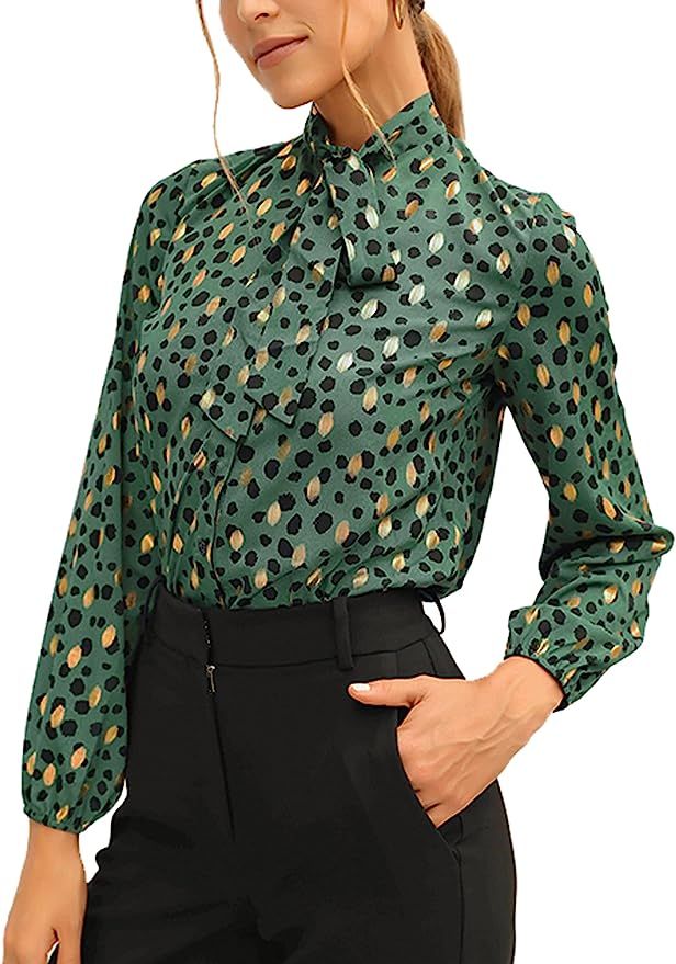 ECOWISH Womens Casual Tops V Neck Leopard Tunic Long Sleeve Button Down Shirts Top | Amazon (US)