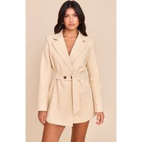Natural Structured Belted Blazer Dress | PrettyLittleThing UK