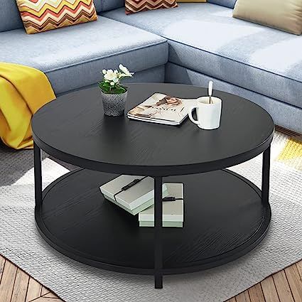 EdMaxwell Round Coffee Table Black Coffee Tables for Living Room 35.8" Rustic Industrial Design C... | Amazon (US)