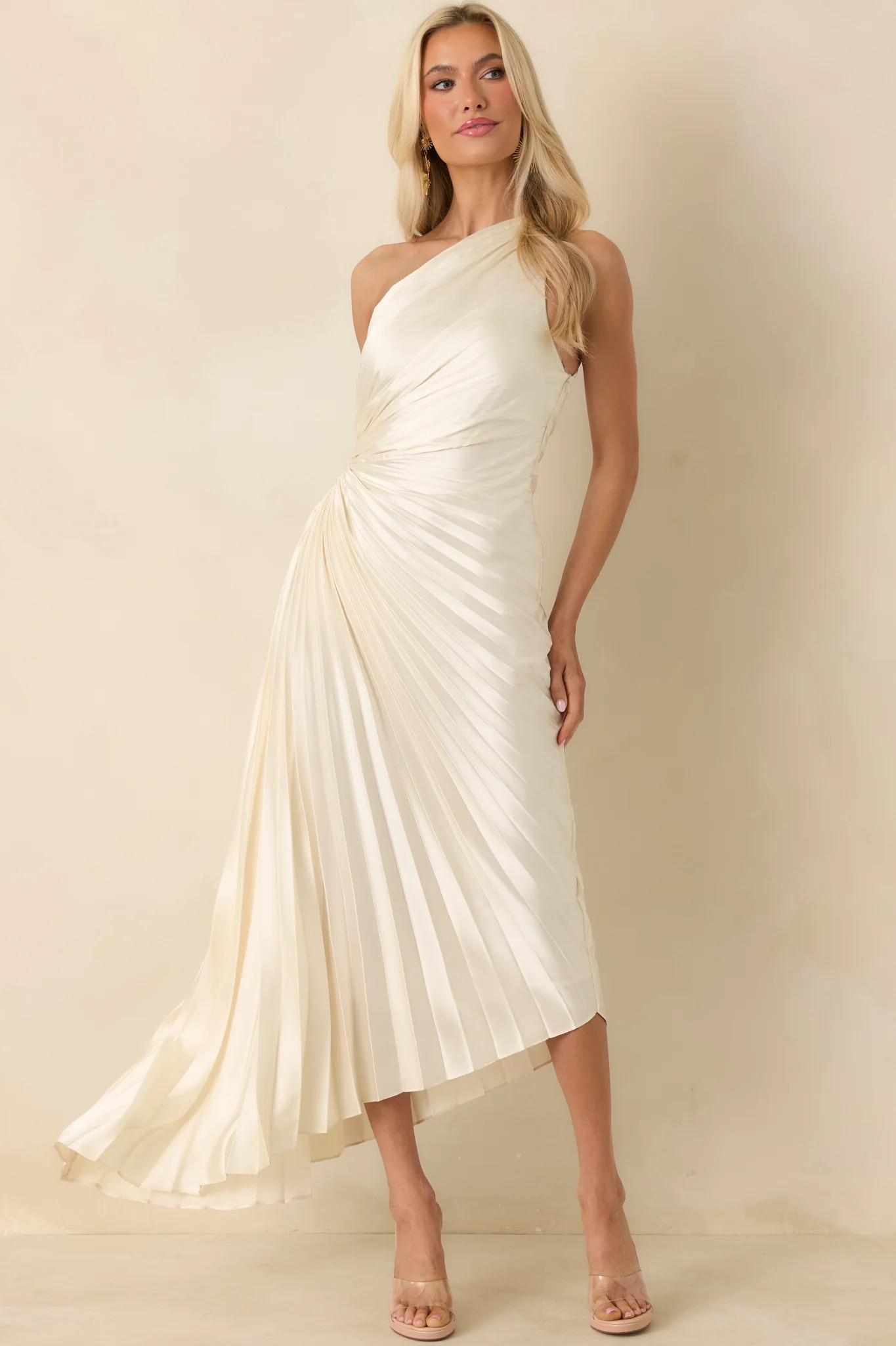 Poetic Charm Light Ivory Asymmetric One Shoulder Maxi Dress | Red Dress