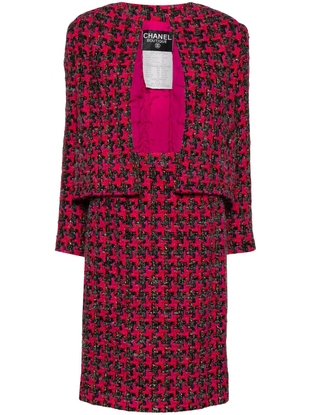 CHANEL Pre-Owned 1990 houndstooth skirt suit - Pink | Farfetch Global