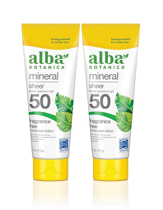 Alba Botanica Mineral Sunscreen Lotion, Broad Spectrum SPF 50 Sunscreen, Water Resistant and Biod... | Amazon (US)
