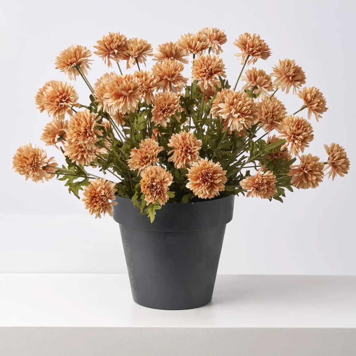 Lifelike Beige Fawn Pompom Mum Spring Fall Outdoor Faux Urn Filler Arrangement | Darby Creek Trading