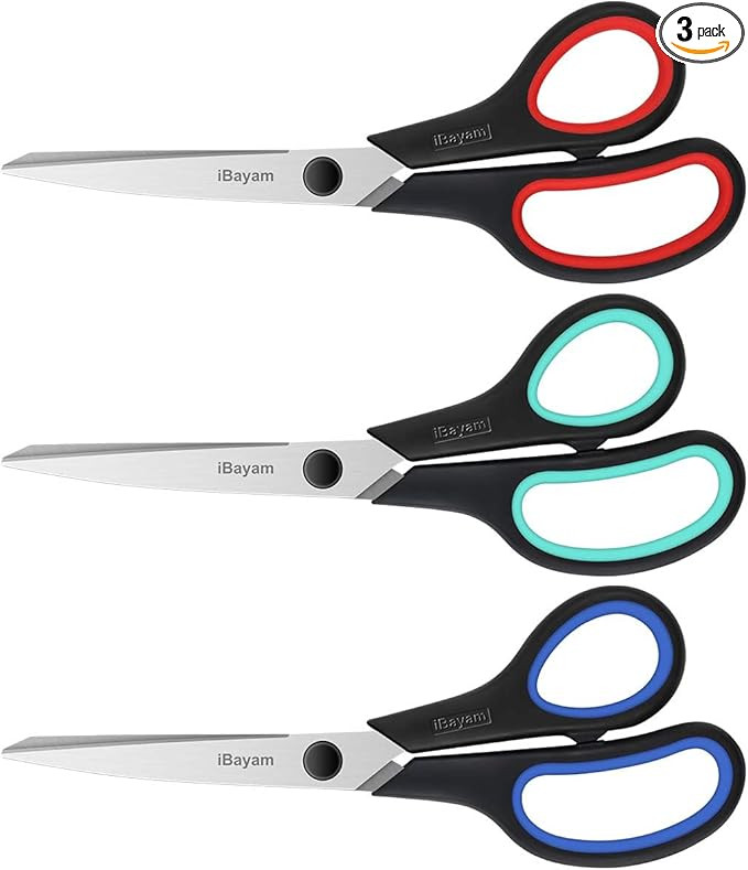3-Pack 8" Heavy Duty Scissors with Ultra Sharp Blades and Comfort Grip Handles - For Office, Home... | Amazon (US)