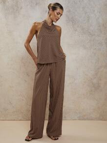 COSMINA Women's Elegant Resort Striped Halter 2 Pieces Set, Spring/Summer | SHEIN