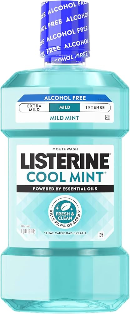 Listerine Cool Mint Alcohol-Free Mild Mouthwash, Oral Rinse Kills 99.9% of Germs That Cause Bad B... | Amazon (US)