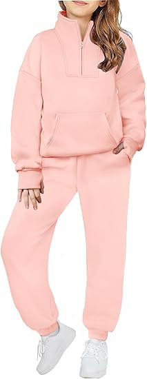 Zaclotre Girls Sweatsuit 2 Piece Outfits Fall Winter Fleece Half Zip Thumb Hole Sweatshirts and S... | Amazon (US)