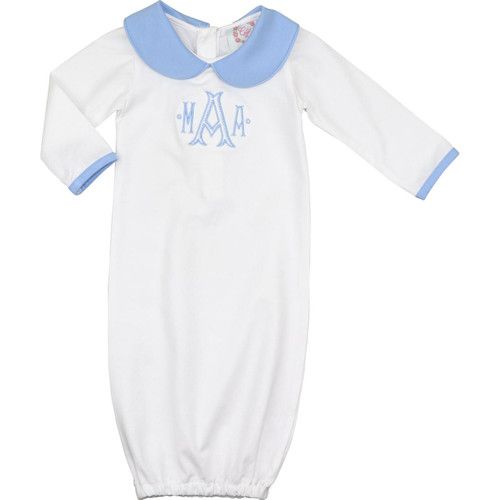 Blue And White Knit Baby Gown | Cecil and Lou