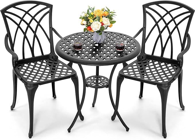 Nuu Garden 3 Piece Patio Bistro Sets Cast Aluminum Bistro Table Set Outdoor Patio Furniture with ... | Amazon (US)