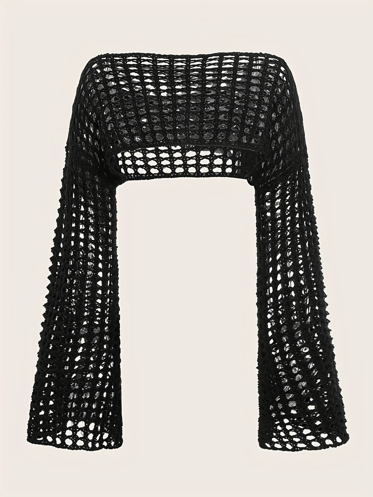 Y2K Crochet Cropped Knit Sweater, Solid Crew Neck Flared Sleeve Summer Sweater, Women's Clothing | Temu Affiliate Program