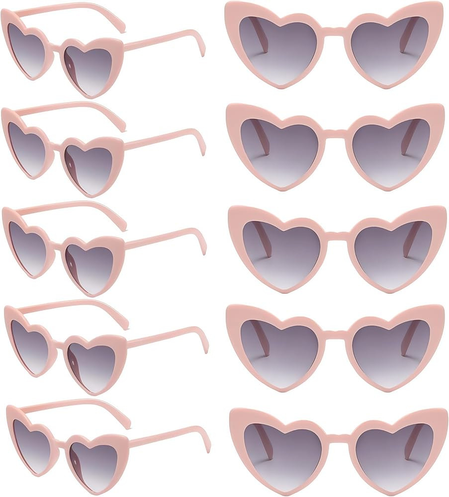 10-Pack Heart-Shaped Fashion Sunglasses, UV400 Protection Unisex Party Favors Bulk Accessories (W... | Amazon (US)