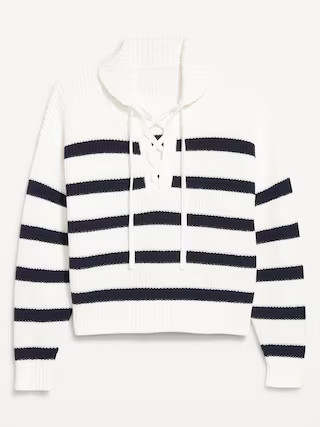 Seaside Cotton Lace-Up Collar Sweater | Old Navy (US)