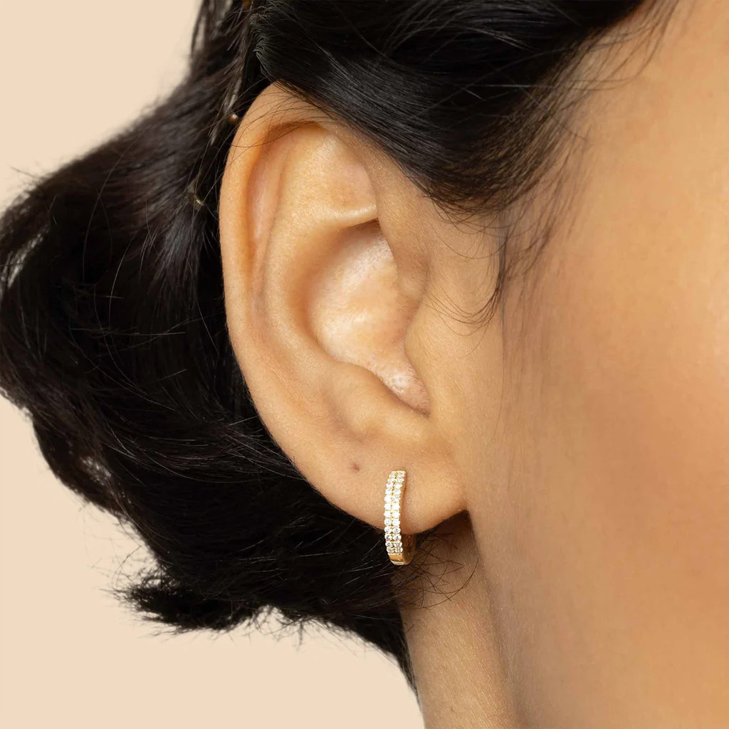 Twin Row Diamond Mini Hoops | Oradina