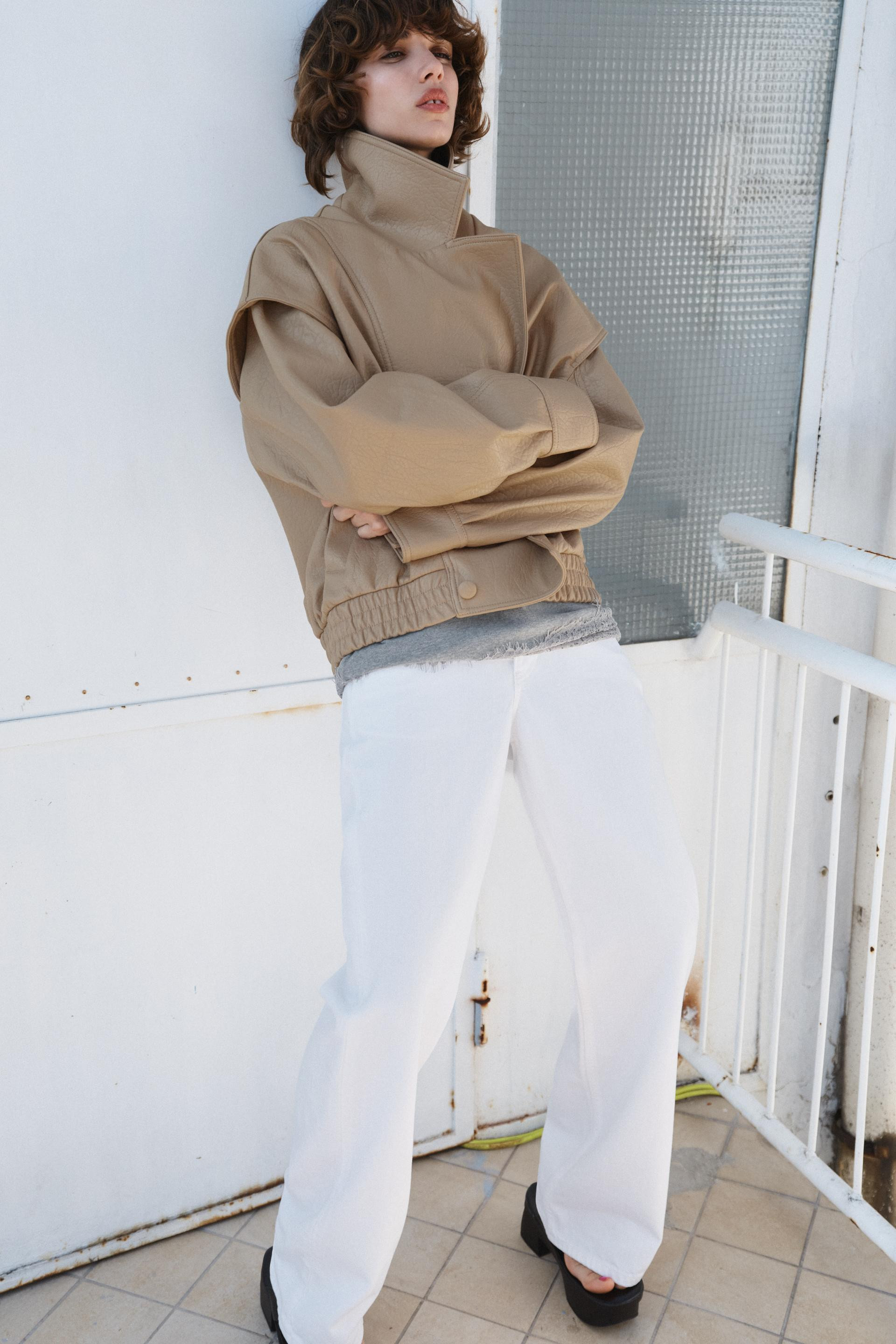 Zara - Leather Effect Bomber Jacket - Stone - Xs - Woman | Zara UK