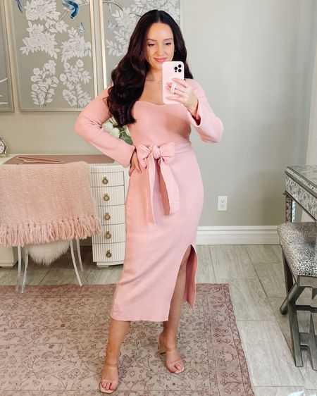 This $29 AMAZON sweater dress is perfect for Valentine’s Day! Wearing size S for reference and I’m 5’1, 110lbs. 

Tags: valentines outfits, date night outfit, pink dress, baby shower dress, bridal shower dress, bump friendly dress 

#LTKunder100 #LTKunder50 #LTKbump