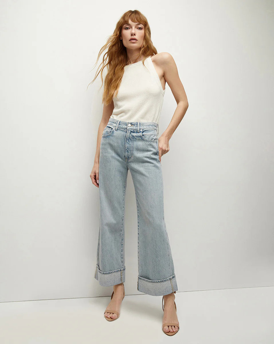 Veronica Beard Taylor Cuffed Cropped Wide-Leg Jean Airway Cloud | Veronica Beard