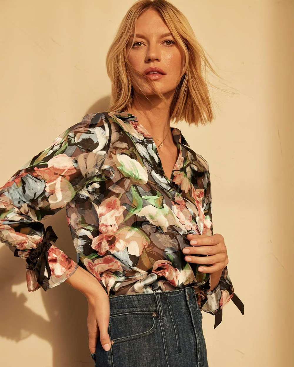 Long Sleeve Silk Burnout Shirt | White House Black Market