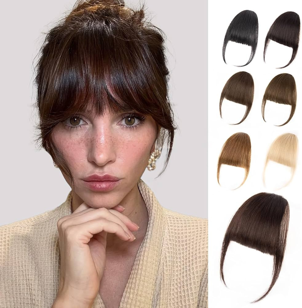 Clip in Bangs 100% Real Human Hair, Darkest Brown Wispy Fake Bangs, Bangs Hair Clip & Clip On Ban... | Amazon (US)