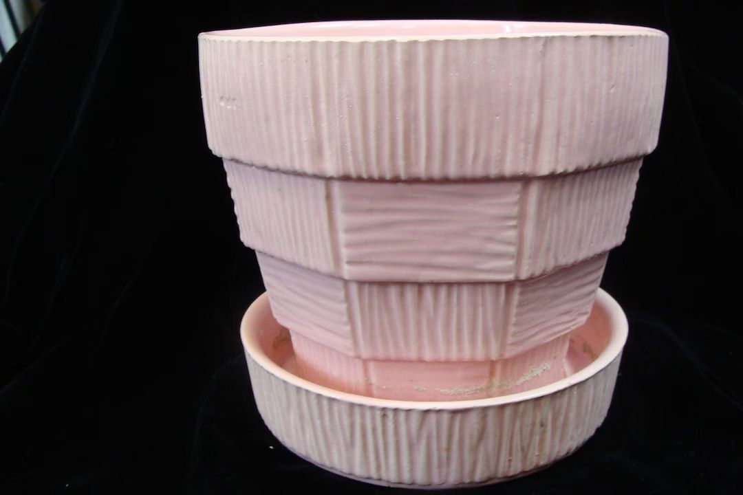 Mccoy Large Basket Weave Pink Planter - Etsy | Etsy (US)