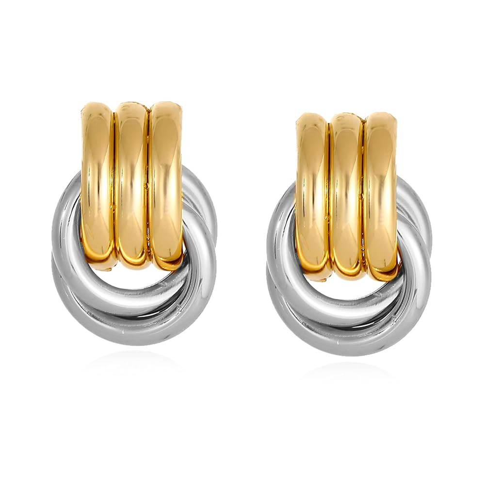 Gold/Silver Statement Geometric Earrings for Women Chunky Gold Knot Link Drop Dangle Earrings Tre... | Amazon (US)