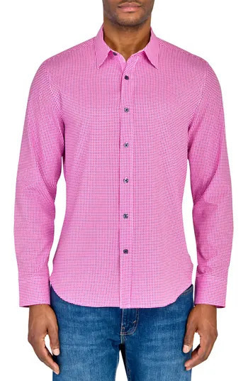 CONSTRUCT Gingham Long Sleeve Button Front Shirt in Pink at Nordstrom Rack, Size Large | Nordstrom Rack