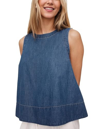 Xiaoxuemeng Womens Denim Top Y2K Sleeveless Jean Tank Tops for Women Crewneck Loose Fit Denim Tank Tops(Blue-L) | Amazon (US)