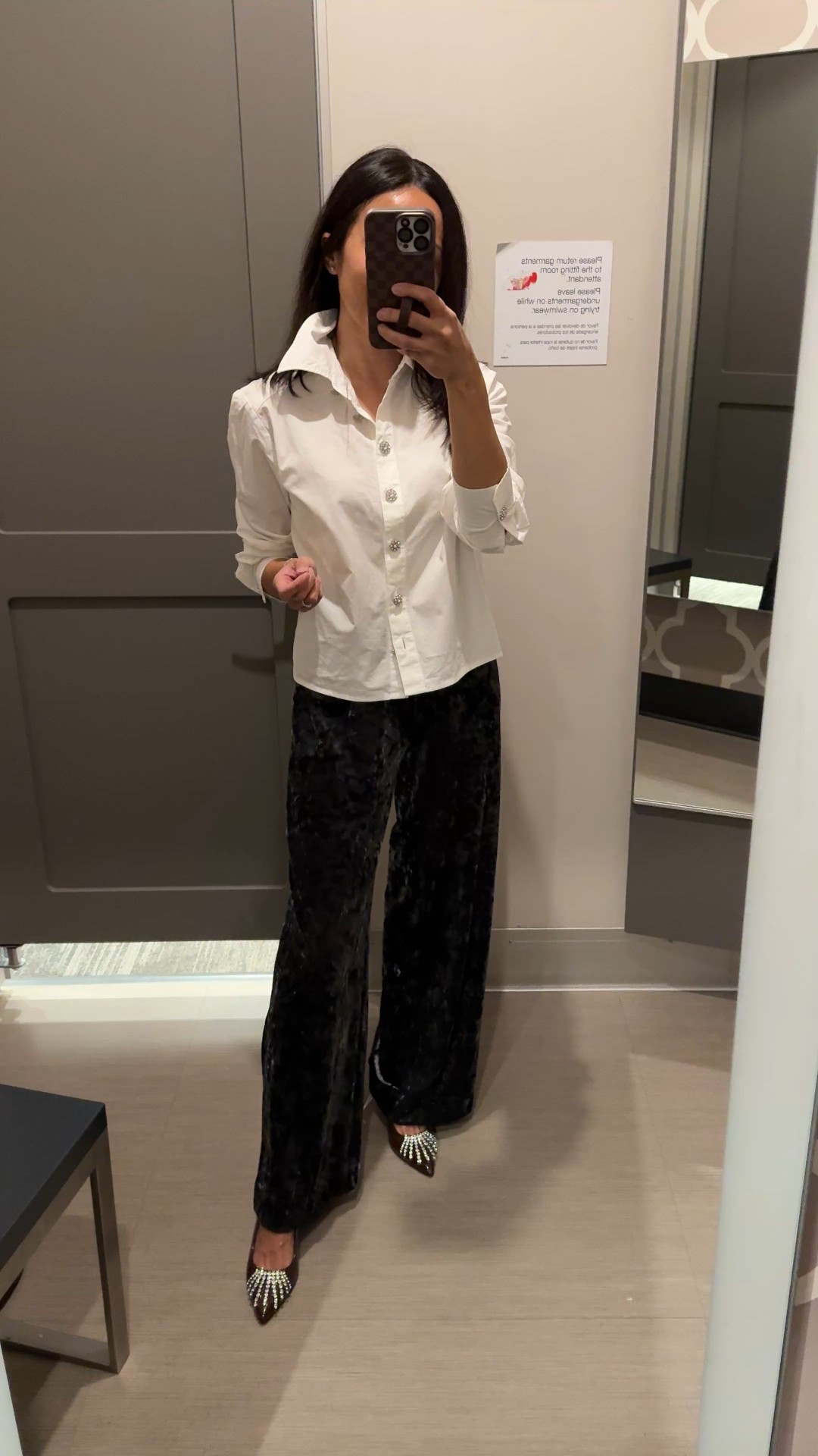 Holiday outfit. Christmas party outfit. 
White top has gorgeous buttons and is all cotton. True to size. 
Velvet pants look great and are comfy too. True to size. 
Embellished heels holiday shoes party shoes. True to size. 


#LTKOver40 #LTKFindsUnder50 #LTKHoliday