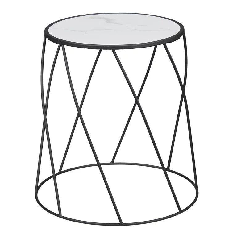 Better Homes & Gardens 15" Round Matte Black Faux Marble Top Plant Stand | Walmart (US)