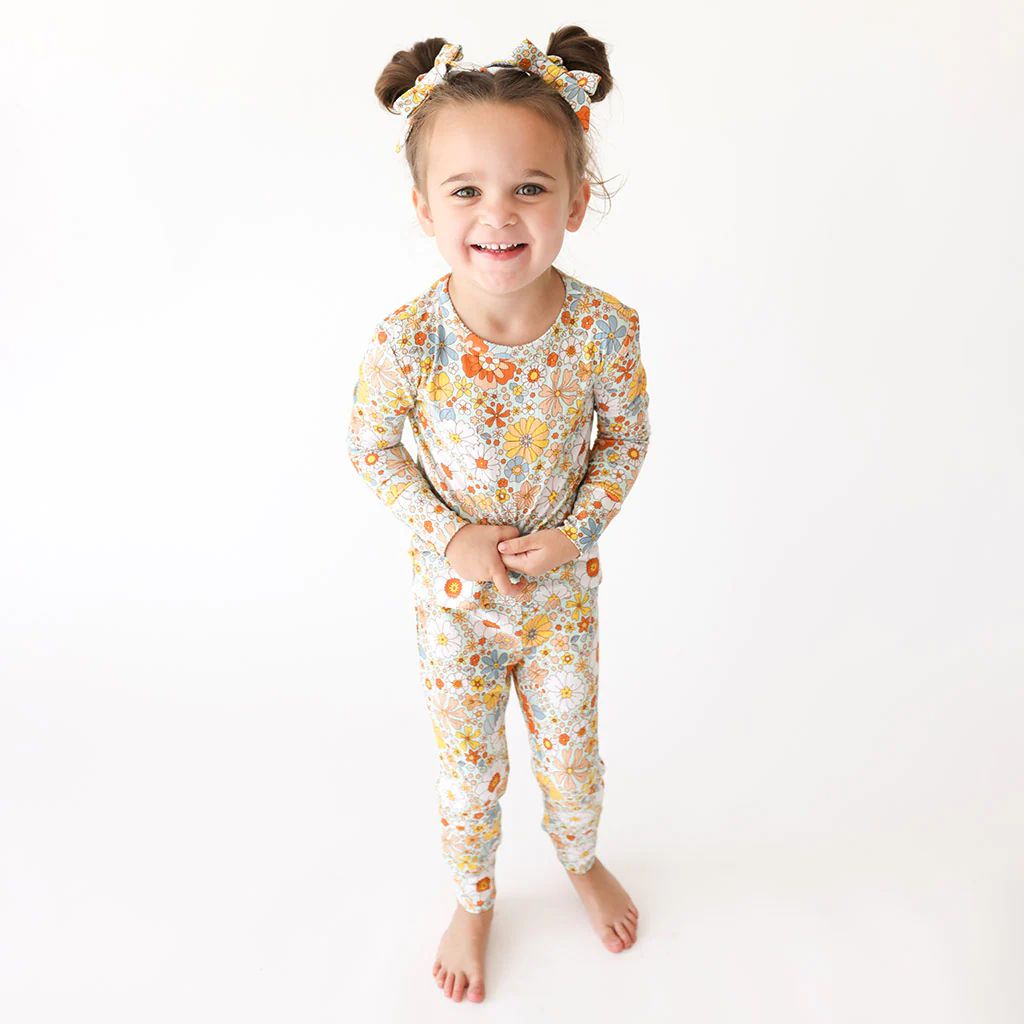 Floral Blue Long Sleeve Toddler Pajamas | Ruth | Posh Peanut