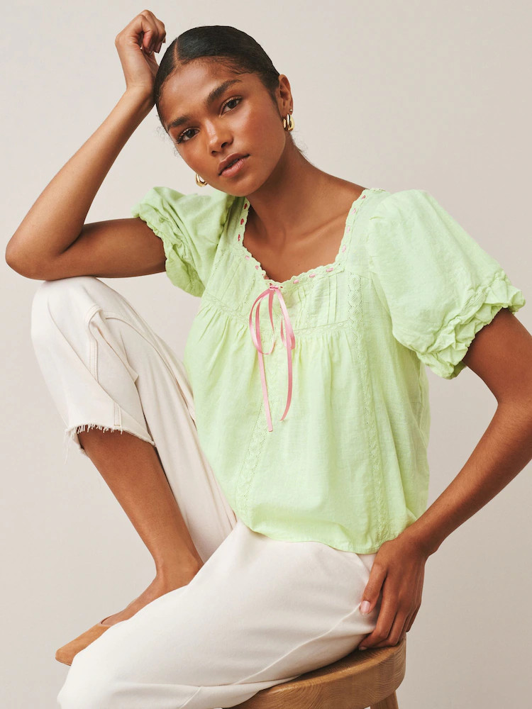 Green/Pink Puff Sleeve Short Sleeve Top | Next US