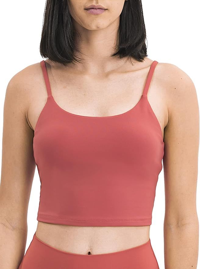 Lavento Women's Longline Sports Bra Yoga Cami Tank Top with Built in Bra | Amazon (US)