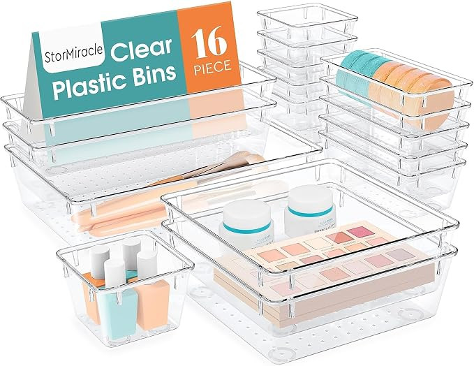 16 PCS Drawer Organizer Set, 5 Size Bathroom and kitchen organizer Trays | Amazon (US)