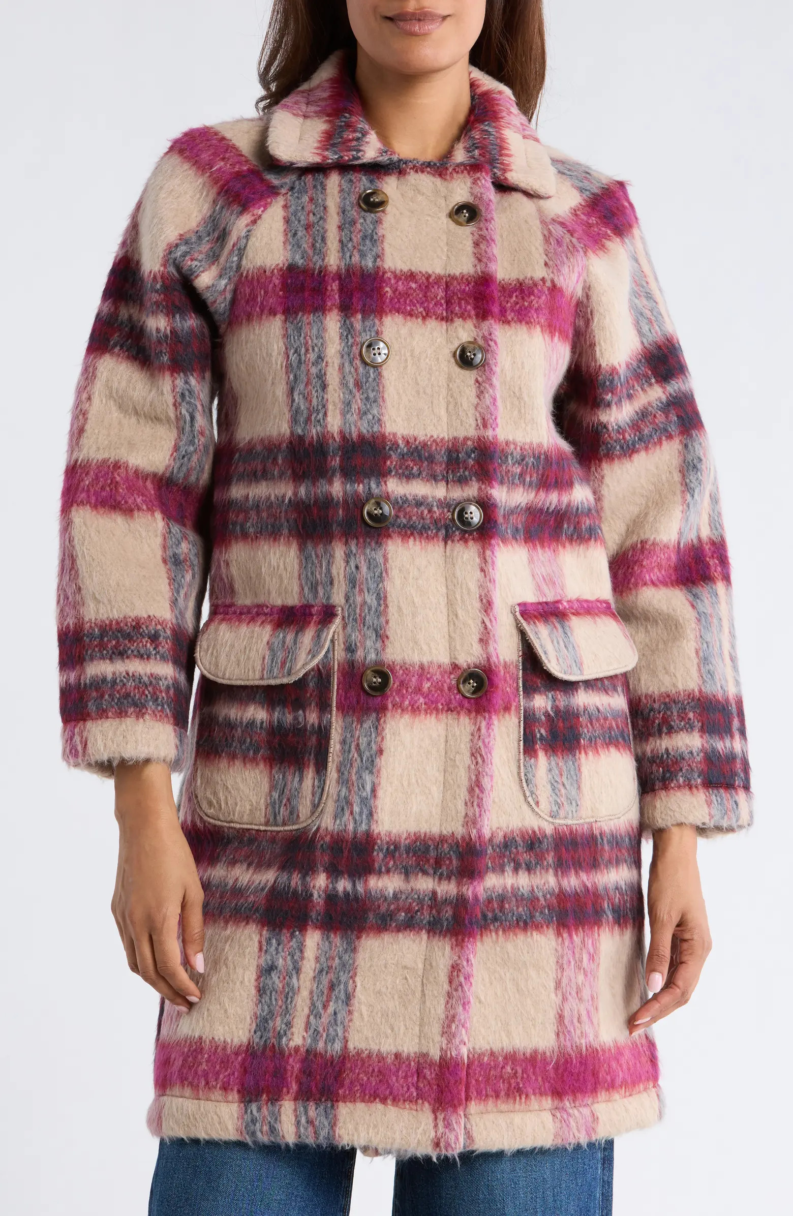 MELLODAY Plaid Faux Fur Peacoat | Nordstromrack | Nordstrom Rack