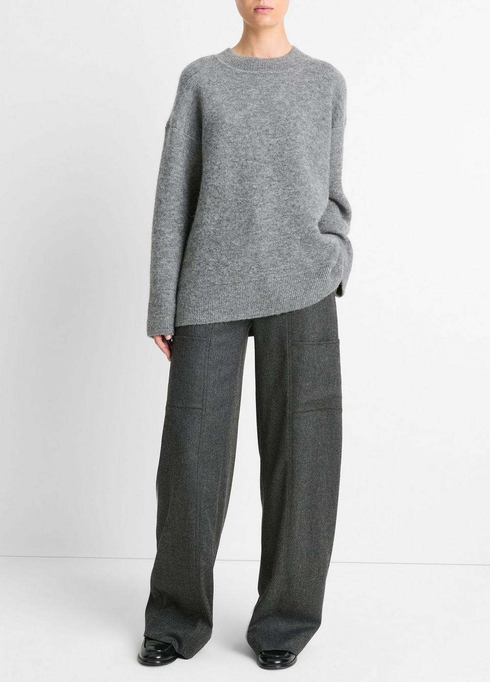 Women's Textured Soft Sculpted Crew Neck Sweater, Medium Heather Grey, Size XXS Vince | Vince LLC