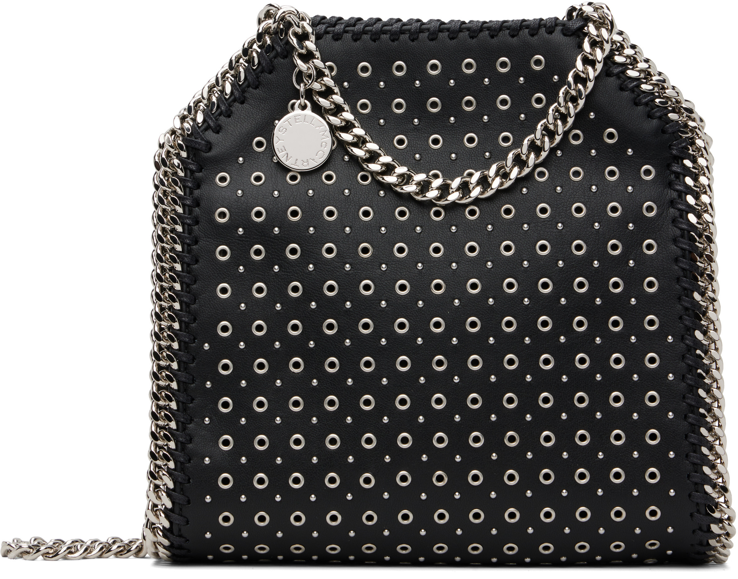 Stella McCartney Black Falabella Eyelet-Stud Mini Bag | SSENSE