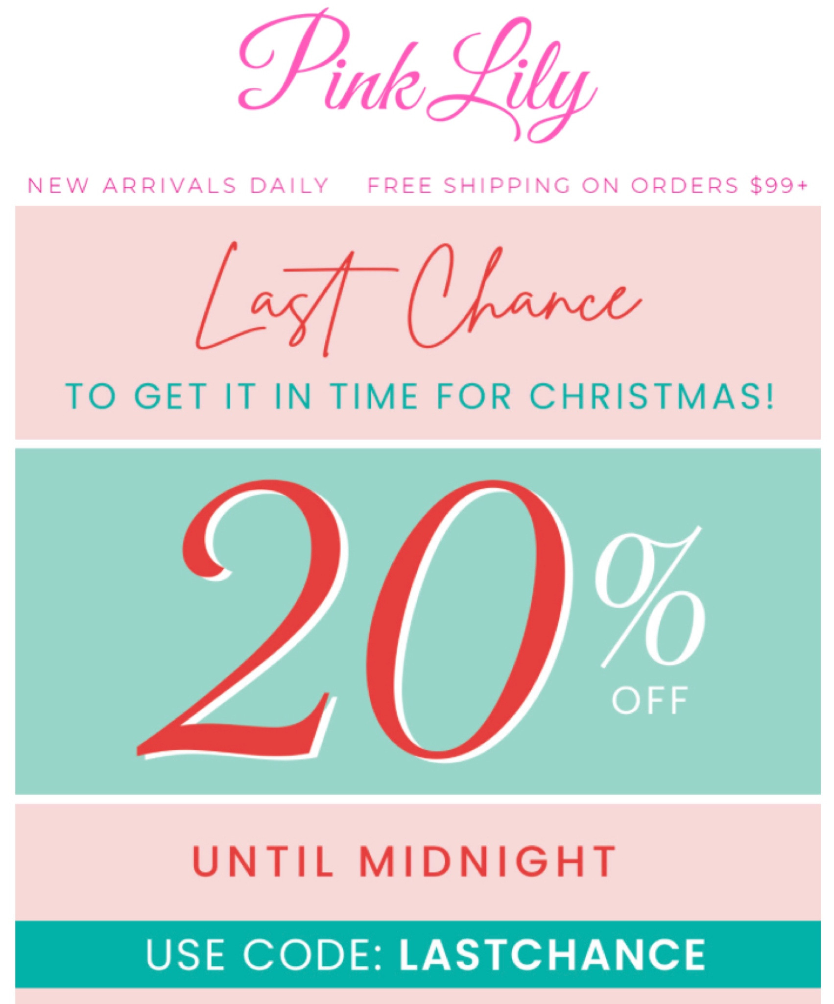 Last chance for 20% off Pink Lily!

Use code LASTCHANCE! 

#LTKHoliday #LTKGiftGuide #LTKsalealert