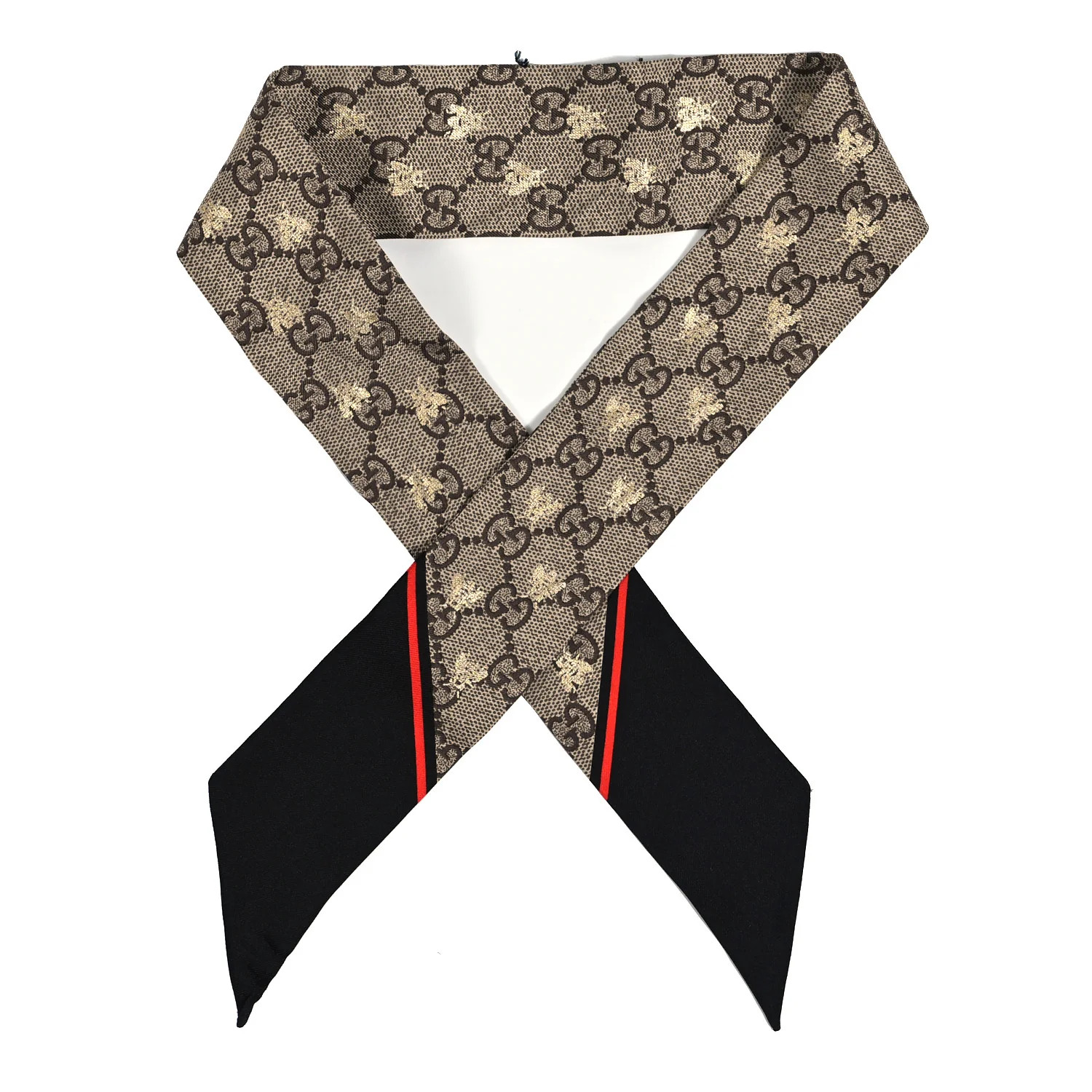 GUCCI Silk Twill GG Monogram Bees Neck Bow Scarf Black | FASHIONPHILE (US)