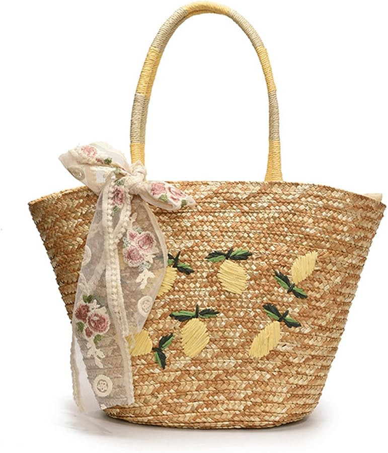 Lemon Purse for Women Embroidery Woven Tote Bags Floral Lace Scarf Elegant Shoulder Bag Trendy La... | Amazon (US)
