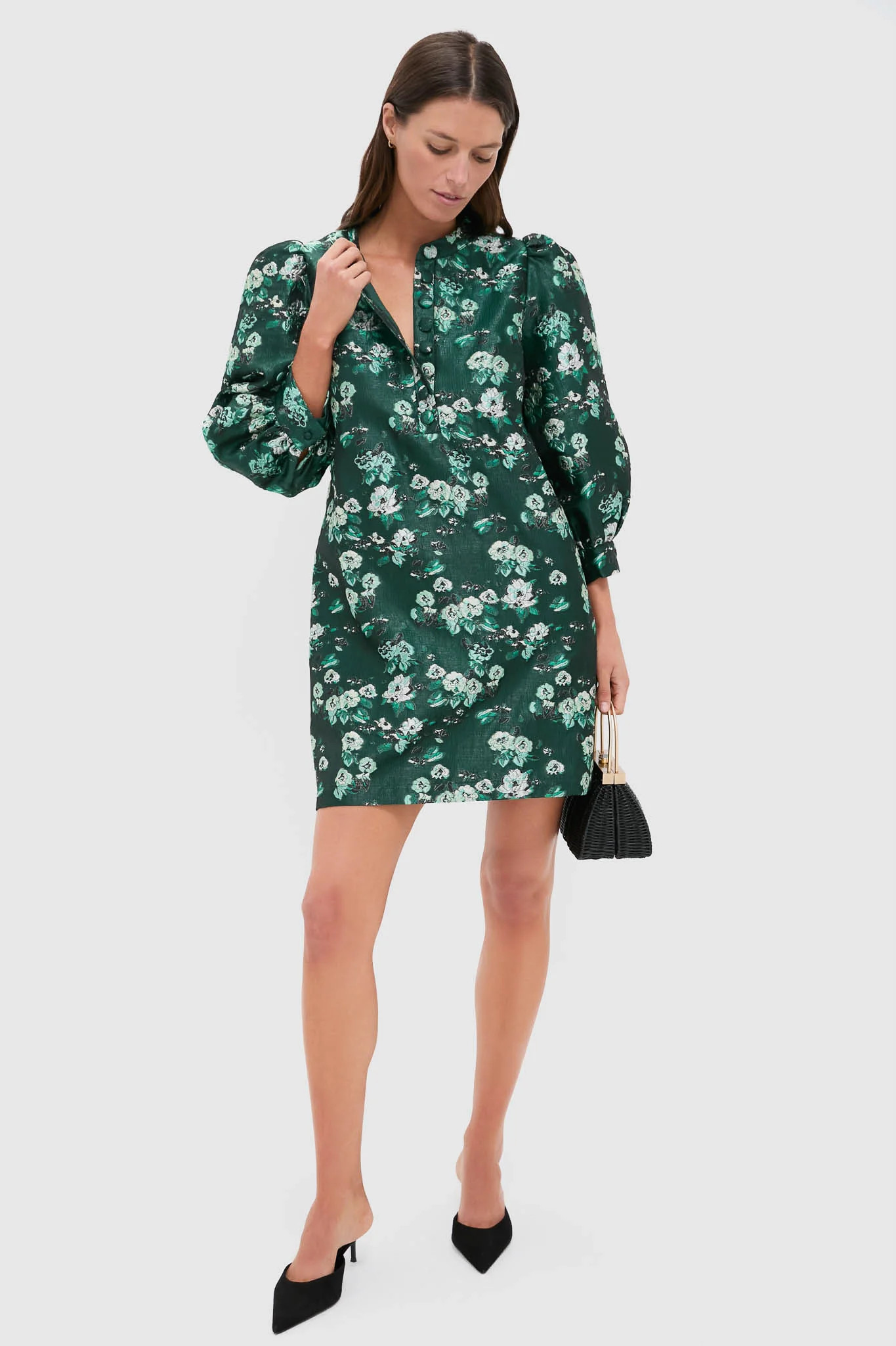 Emerald Magnolia Floral Jacquard Samantha Dress | Tuckernuck (US)