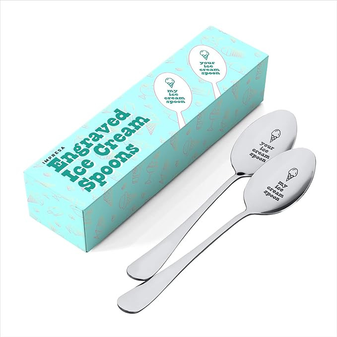 [2 Pack] Mine and Yours Ice Cream Spoons - Long Handled Engraved Ice Cream Spoon - Durable Stainl... | Amazon (US)