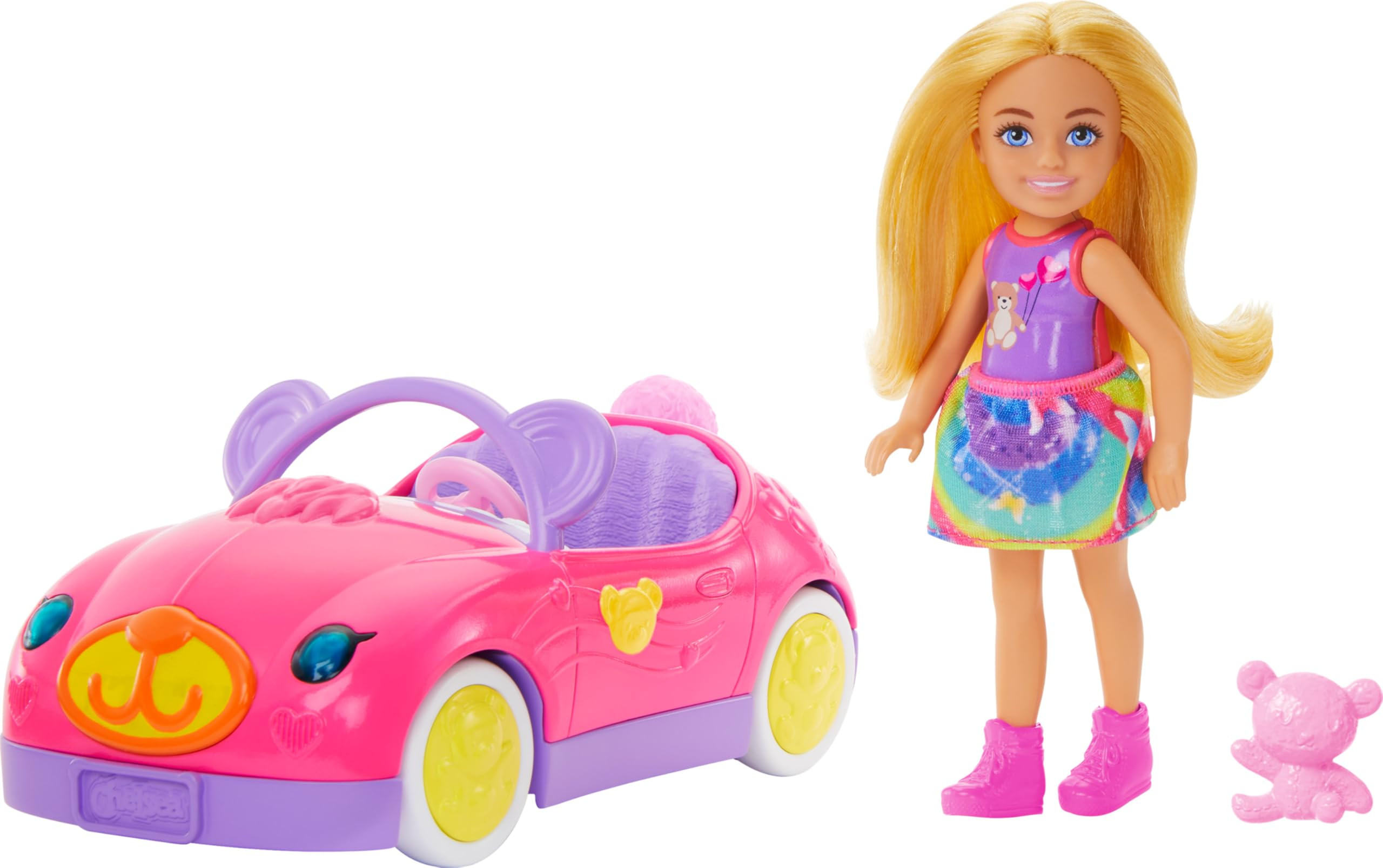 Barbie Chelsea Toy Car Set with Bear-Themed Convertible & Teddy Bear Accessory, Blonde Small Doll... | Amazon (US)