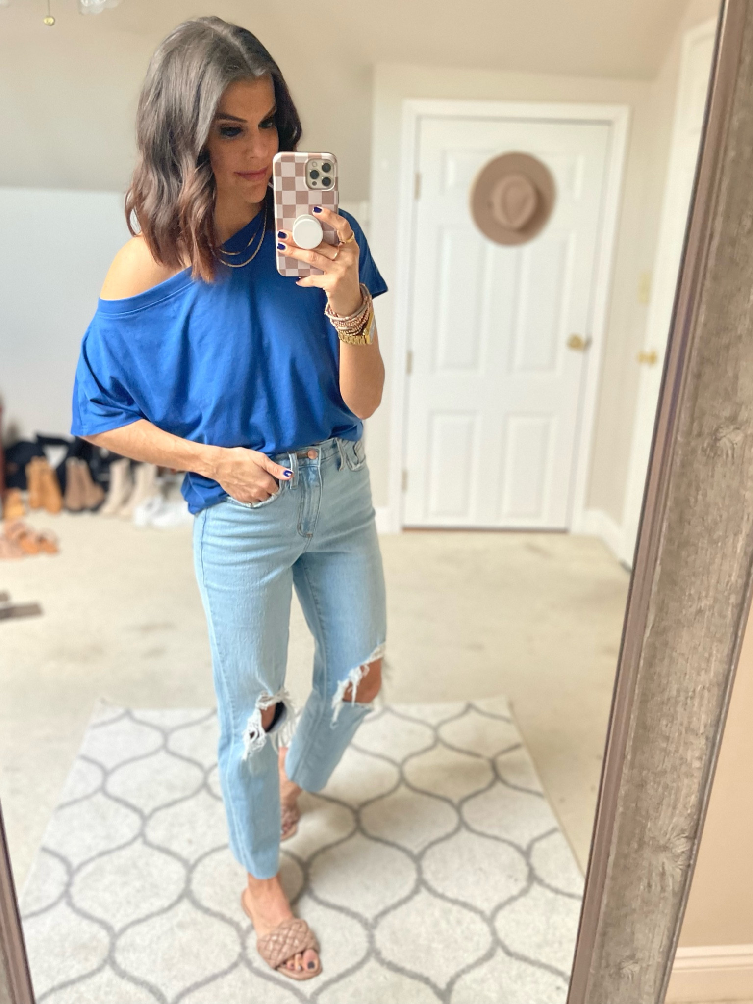 $7 Target batwing shirt. Size small
Target jeans size down one 
Target slides, Tts 

#LTKstyletip #LTKSeasonal #LTKunder100