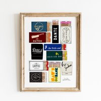 Nyc Match Box Wall Art, Matchbook West Village Matches Art Print, New York City Resatuarnt Gallery Living Room Decor | Etsy (US)