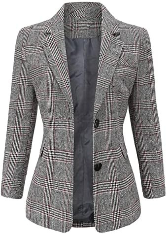 ebossy Women's Notch Lapel 2 Button Boyfriend Blazer Suit Houndstooth Plaid Jacket Coat | Amazon (US)
