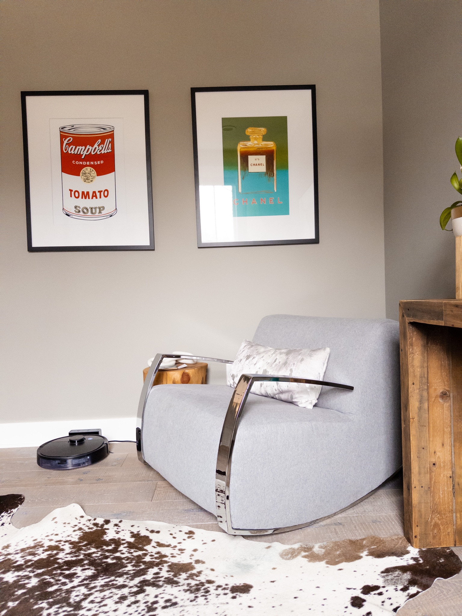 Sitting room reading nook
Andy Warhol pop art prints from Etsy cow hide rug 

#LTKhome