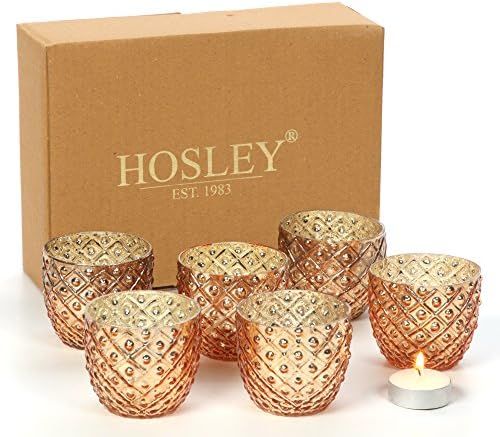 Hosley Set of 6 Antique Gold Speckled Metallic Glass LED Votive Tealight Candle Holder 2.75 Inche... | Amazon (US)
