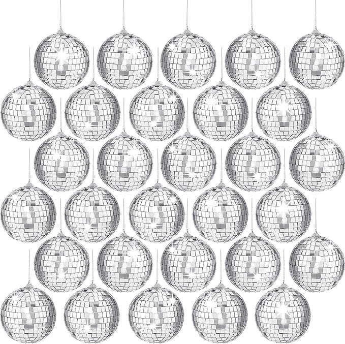 30 PCS Mirror Disco Balls,2 Inch Silver Reflective Mirror Ball,Hanging Ball Ornament for Christma... | Amazon (US)