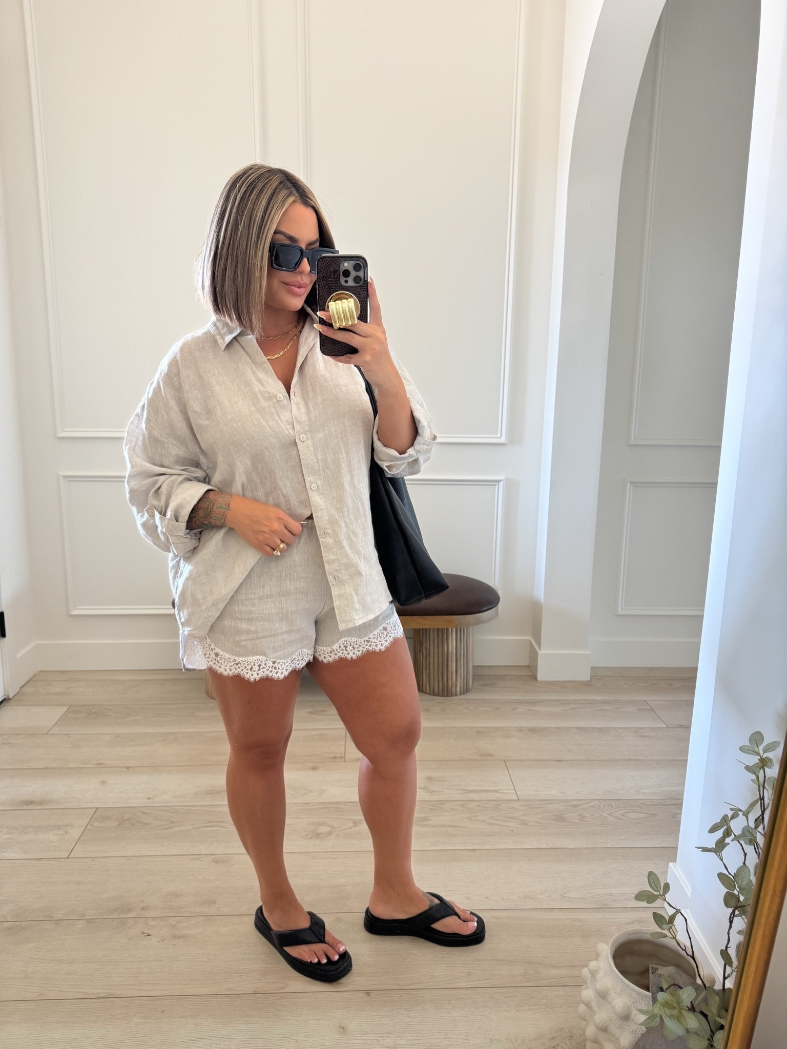Wear as a set or as separates 

Wearing a size L in both top and bottom. I love the lace detail on these shorts so cute 😍 

#aritzia #linen #set

#LTKootd #LTKMidsize